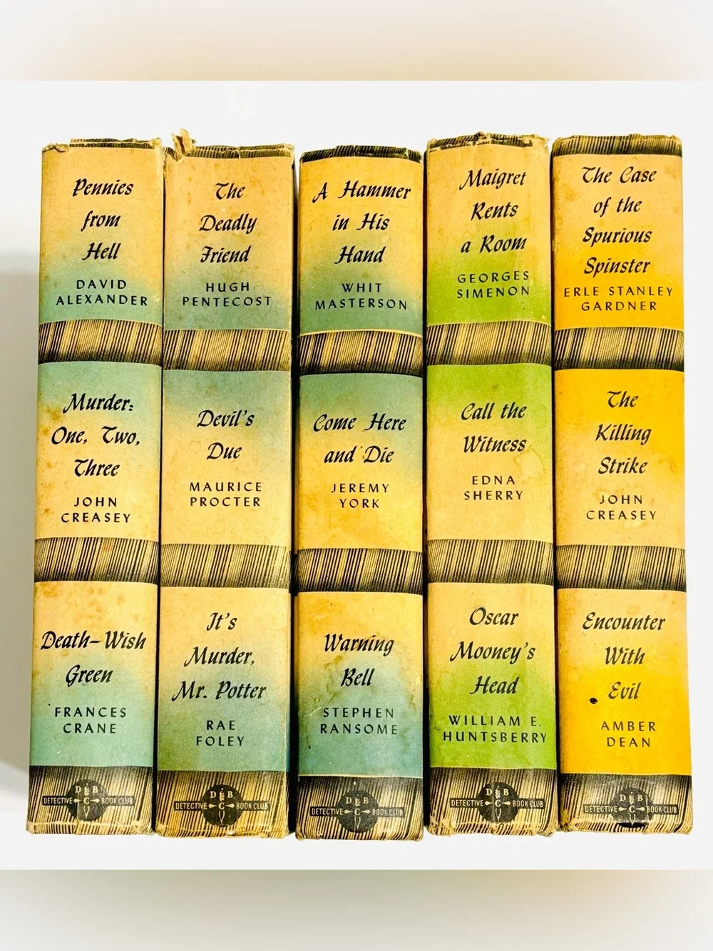 Lot 5 Vintage Yellow Green Decorative Book Stack Mid Century Shelf Decor